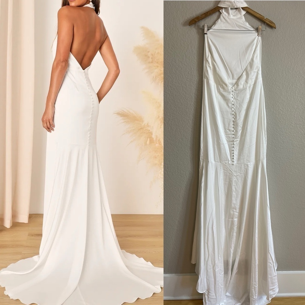 Eternity Together White Satin Halter Mermaid Maxi Dress - Picture 4 of 8